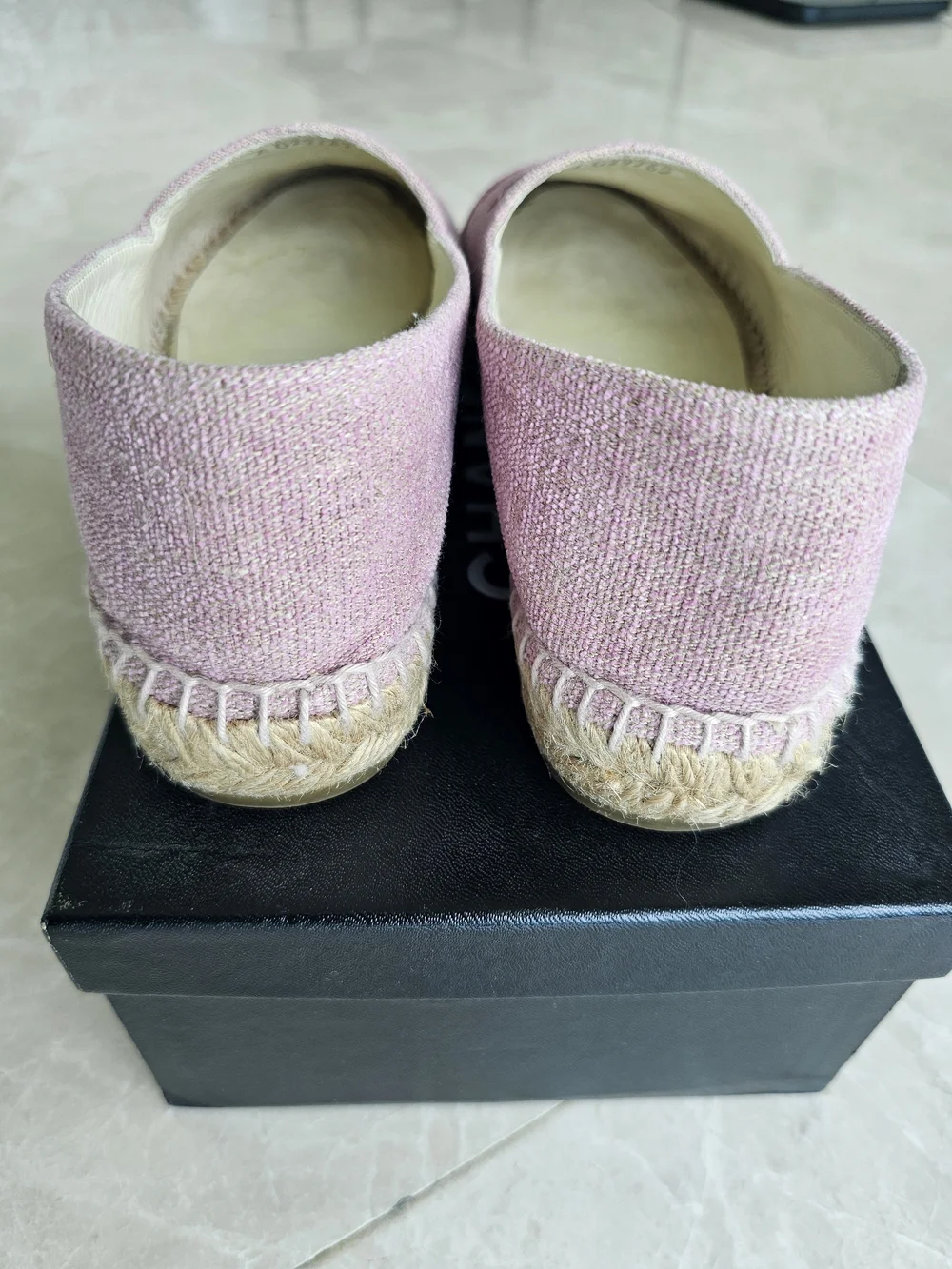 Authentic Rare Chanel Pink Sequin CC Espadrille Flats Size 38